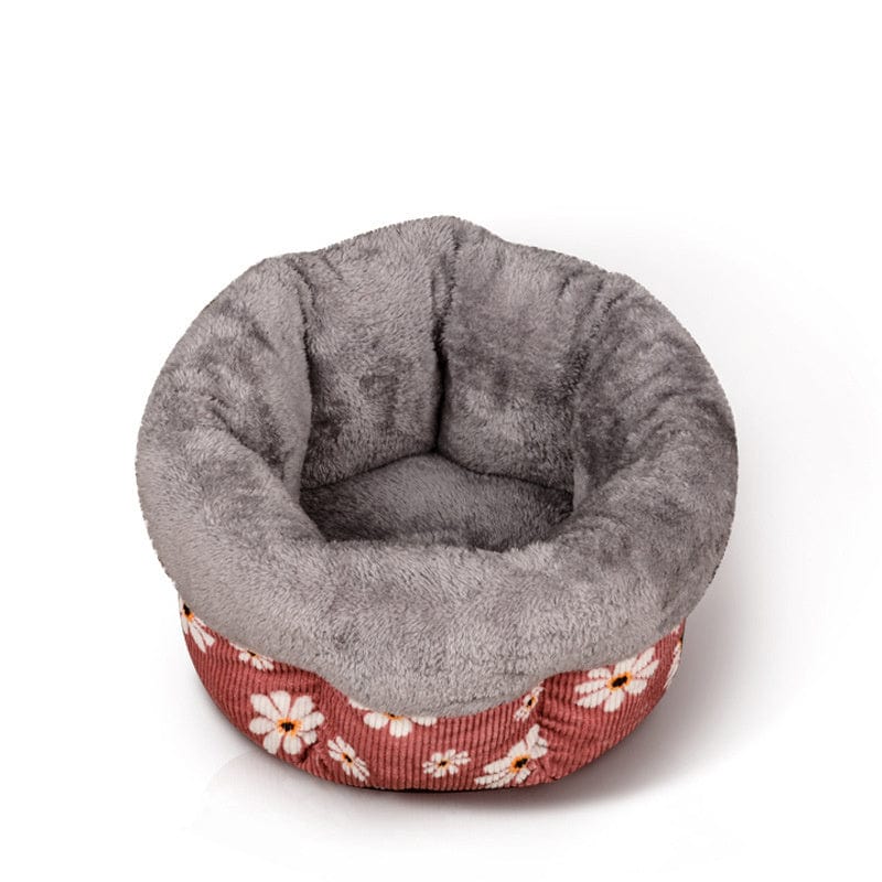 Katzenbett FLOLRES Stylisches Winterbett für Katzen Red Flores / S