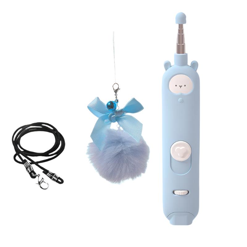 Katzenspielzeug CATCHY 3 in 1 Katzenspielangel – Laserpointer, Feder & Glocke für Endlosen Spielspaß Blue SET