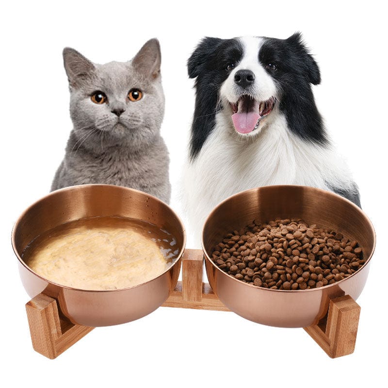 Futternapf FOODIE Rutschfester Futternapf für Hunde &amp; Katzen – Edelstahl &amp; Bambusbasis