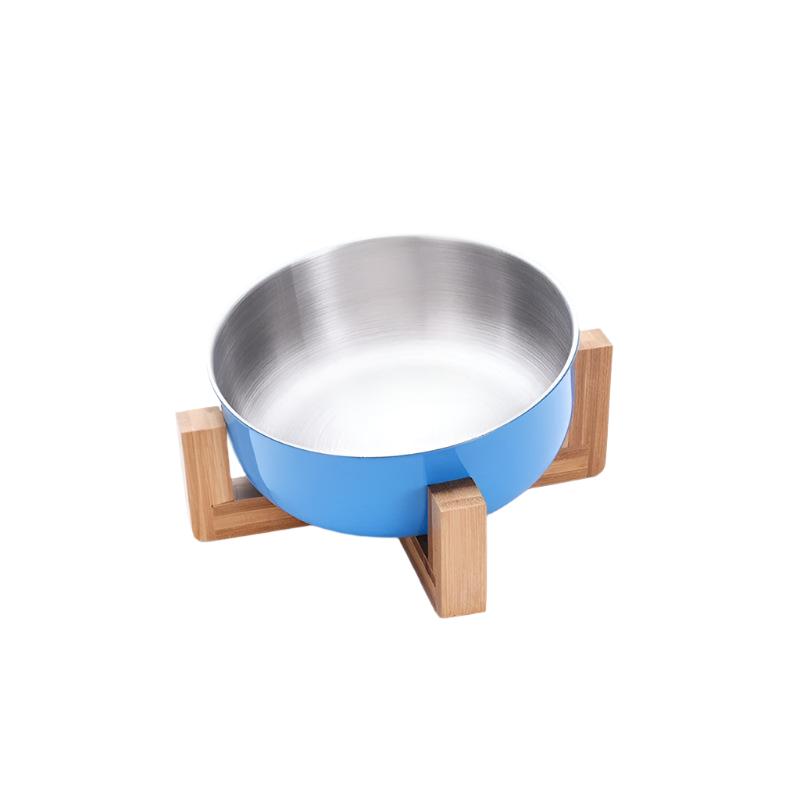 Futternapf FOODIE Rutschfester Futternapf für Hunde &amp; Katzen – Edelstahl &amp; Bambusbasis Blue / Single