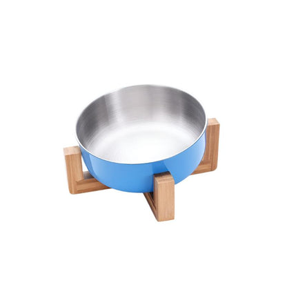 Futternapf FOODIE Rutschfester Futternapf für Hunde &amp; Katzen – Edelstahl &amp; Bambusbasis Blue / Single