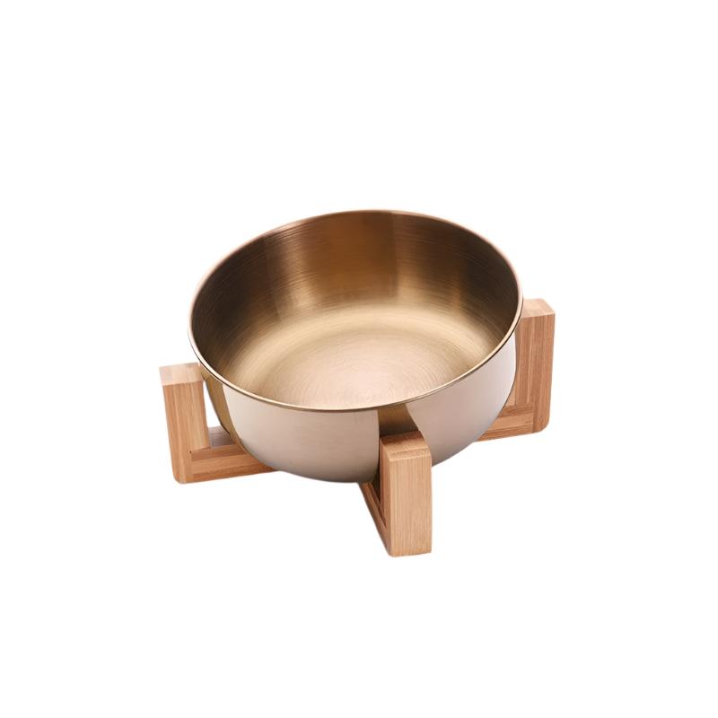 Futternapf FOODIE Rutschfester Futternapf für Hunde &amp; Katzen – Edelstahl &amp; Bambusbasis Gold / Single