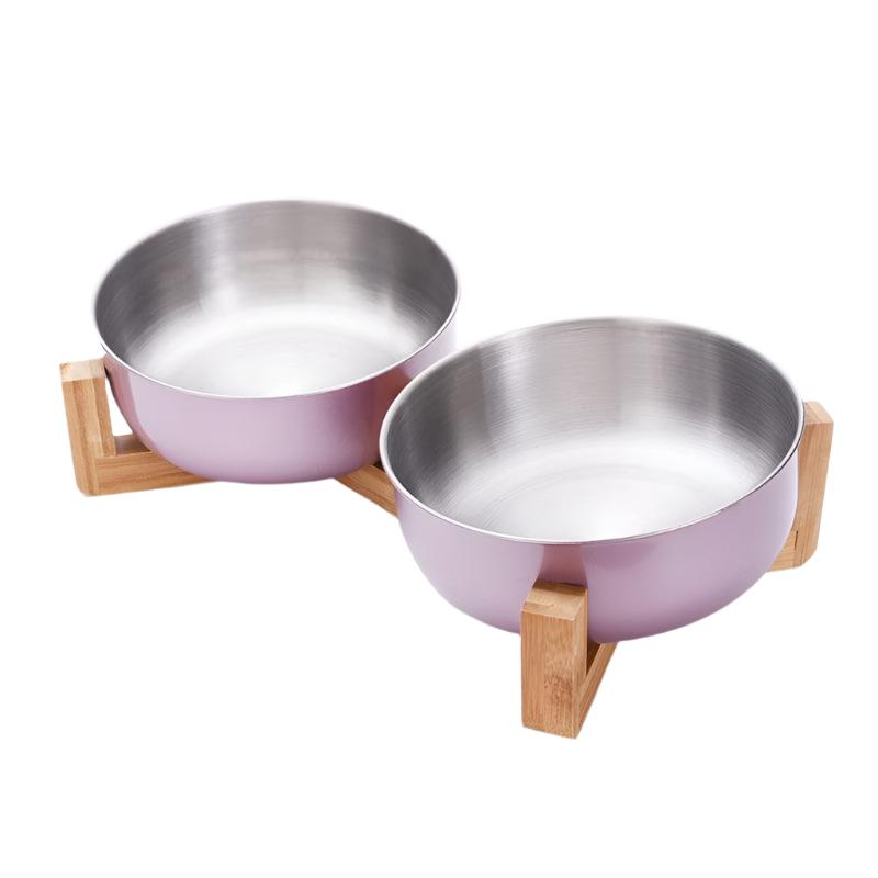 Futternapf FOODIE Rutschfester Futternapf für Hunde &amp; Katzen – Edelstahl &amp; Bambusbasis Lilies / Double