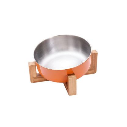 Futternapf FOODIE Rutschfester Futternapf für Hunde &amp; Katzen – Edelstahl &amp; Bambusbasis Orange / Single