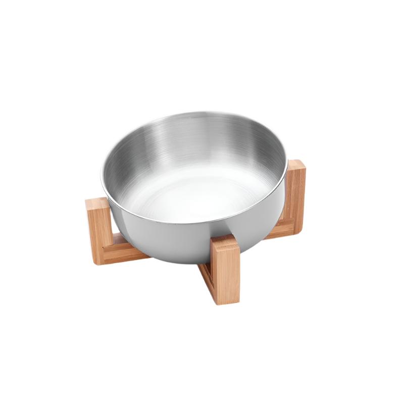 Futternapf FOODIE Rutschfester Futternapf für Hunde &amp; Katzen – Edelstahl &amp; Bambusbasis Silver / Single