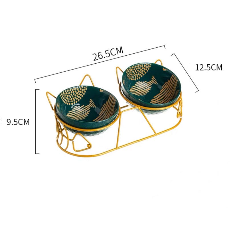Futternapf WHISKERS Stylischer Keramik-Doppelnapf für Katzen Green