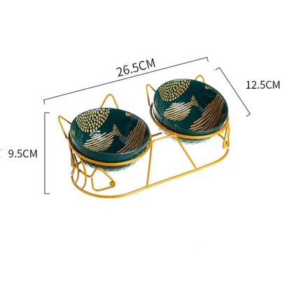Futternapf WHISKERS Stylischer Keramik-Doppelnapf für Katzen Green