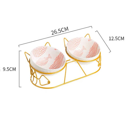 Futternapf WHISKERS Stylischer Keramik-Doppelnapf für Katzen Pink Gold