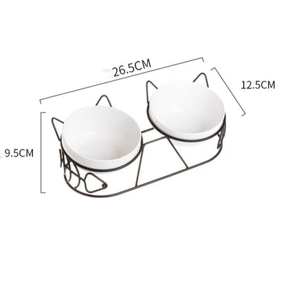 Futternapf WHISKERS Stylischer Keramik-Doppelnapf für Katzen White Black