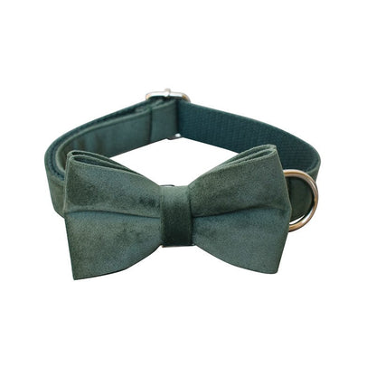 Hundehalsband CLEO GREEN Premium Velvet Hundeleine + Halsband Halsband mit Fliege / XS