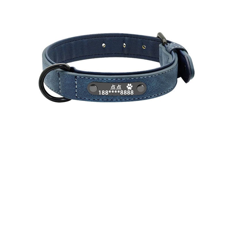 Hundehalsband RICO Personalisiertes Leder Hundehalsband + Leine Blue / S
