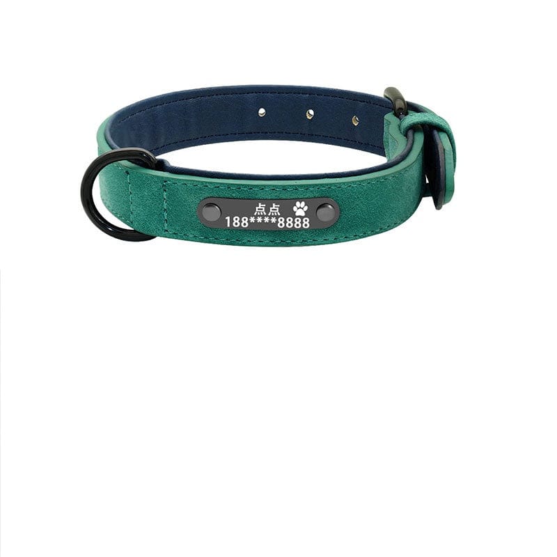 Hundehalsband RICO Personalisiertes Leder Hundehalsband + Leine Green / S