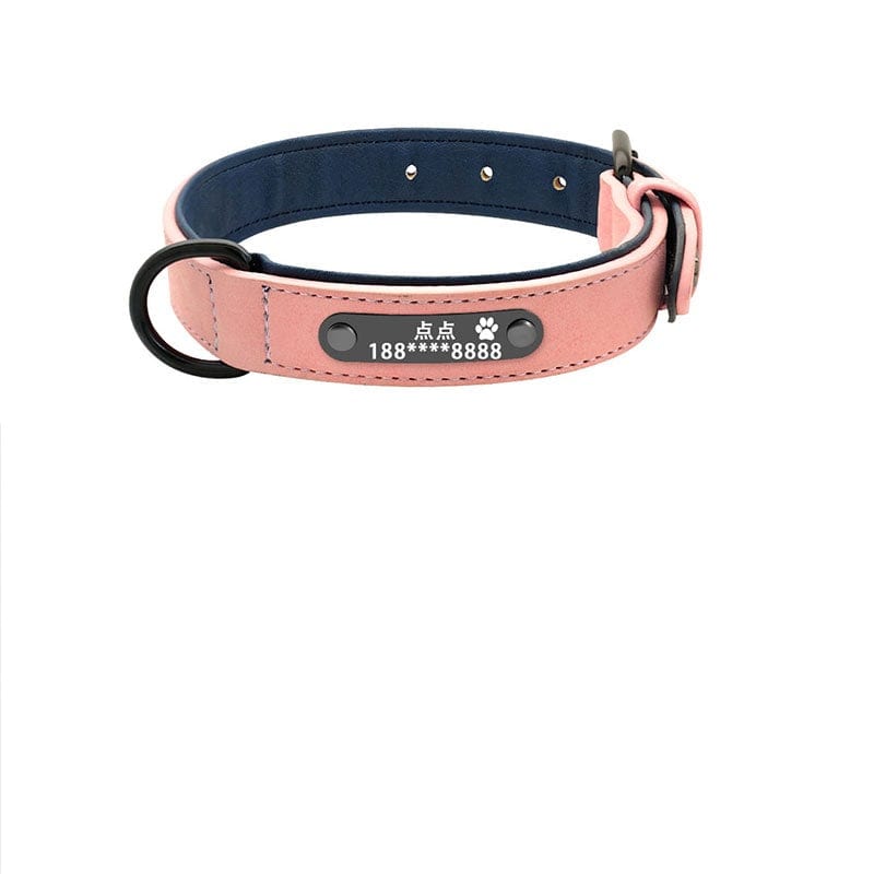 Hundehalsband RICO Personalisiertes Leder Hundehalsband + Leine Pink / S