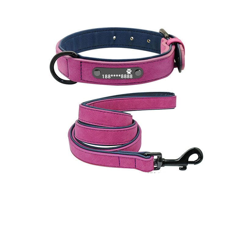 Hundehalsband RICO Personalisiertes Leder Hundehalsband + Leine Purple SET / S
