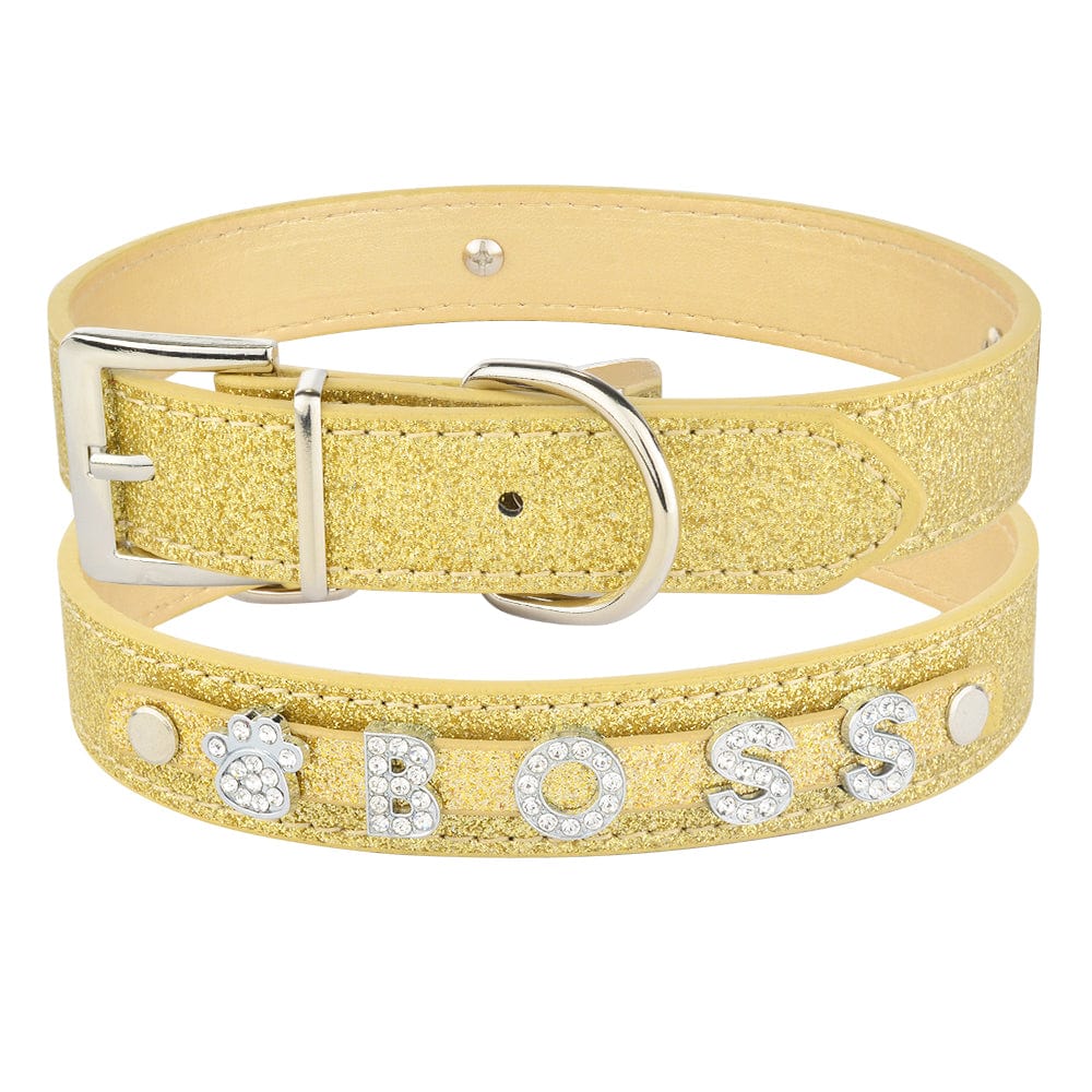 Hundehalsband SPARK Personalisiertes Hundehalsband mit Name Gold / XS