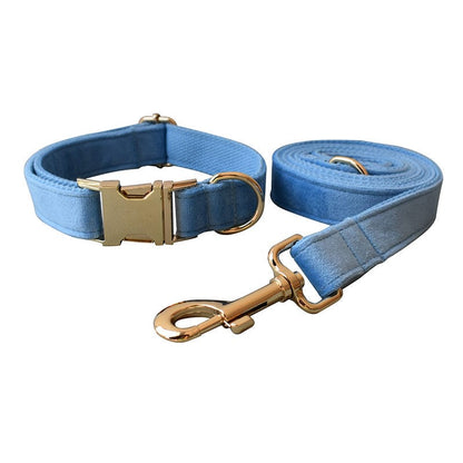Hundeleine CLEO BLUE Premium Velvet Hundeleine + Halsband Set A / XS