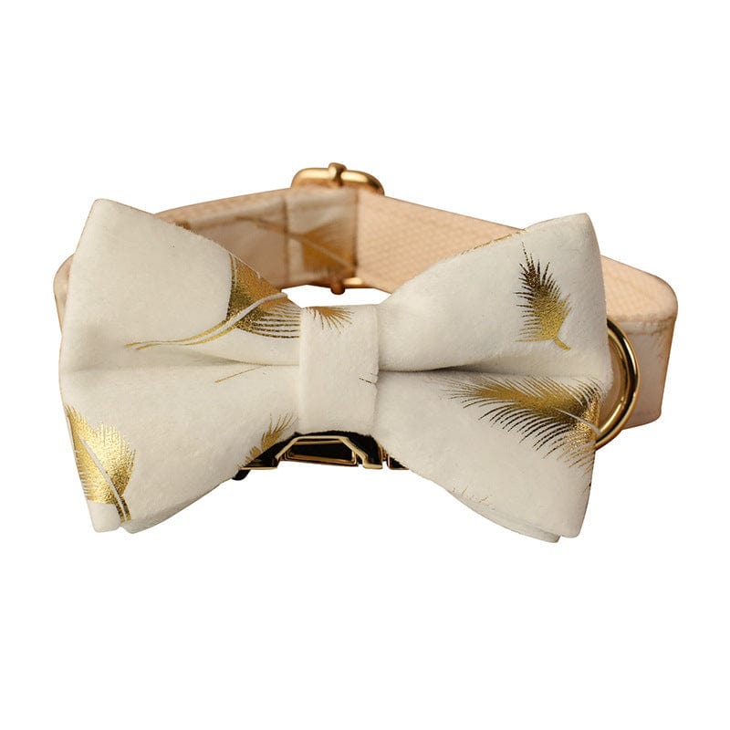 Hundeleine CLEO CREAM Premium Velvet Hundeleine + Halsband Halsband mit Fliege / XS