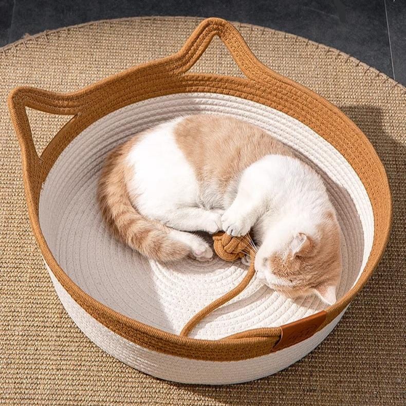 Katzenbett NATUR Handgewebtes Katzenbett aus Leinen ⌀ 45 cm ⌀ 45 cm