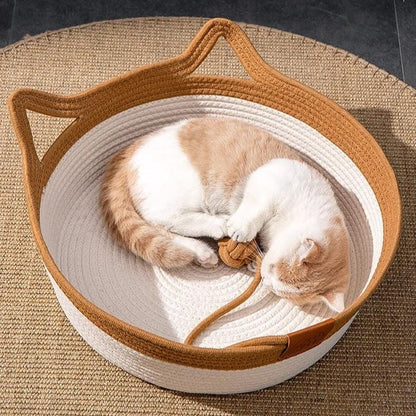Katzenbett NATUR Handgewebtes Katzenbett aus Leinen ⌀ 45 cm ⌀ 45 cm