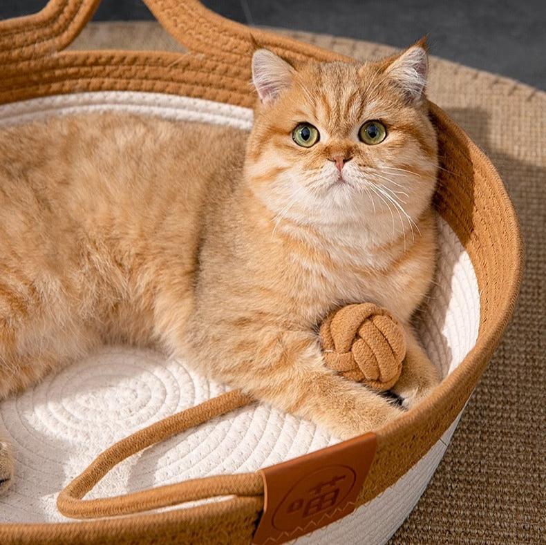 Katzenbett NATUR Handgewebtes Katzenbett aus Leinen ⌀ 45 cm ⌀ 45 cm