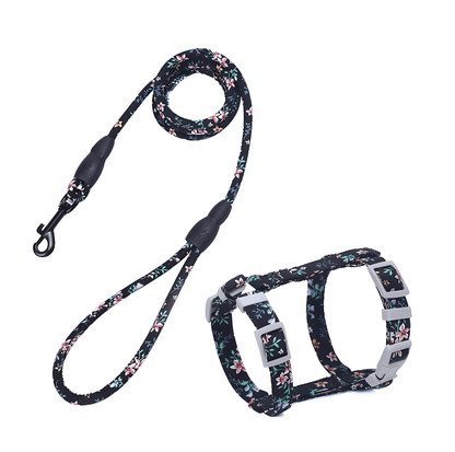 Katzengeschirr BLUMEN Katzengeschirr + Leine 1,5m mit floralem Design Black / S