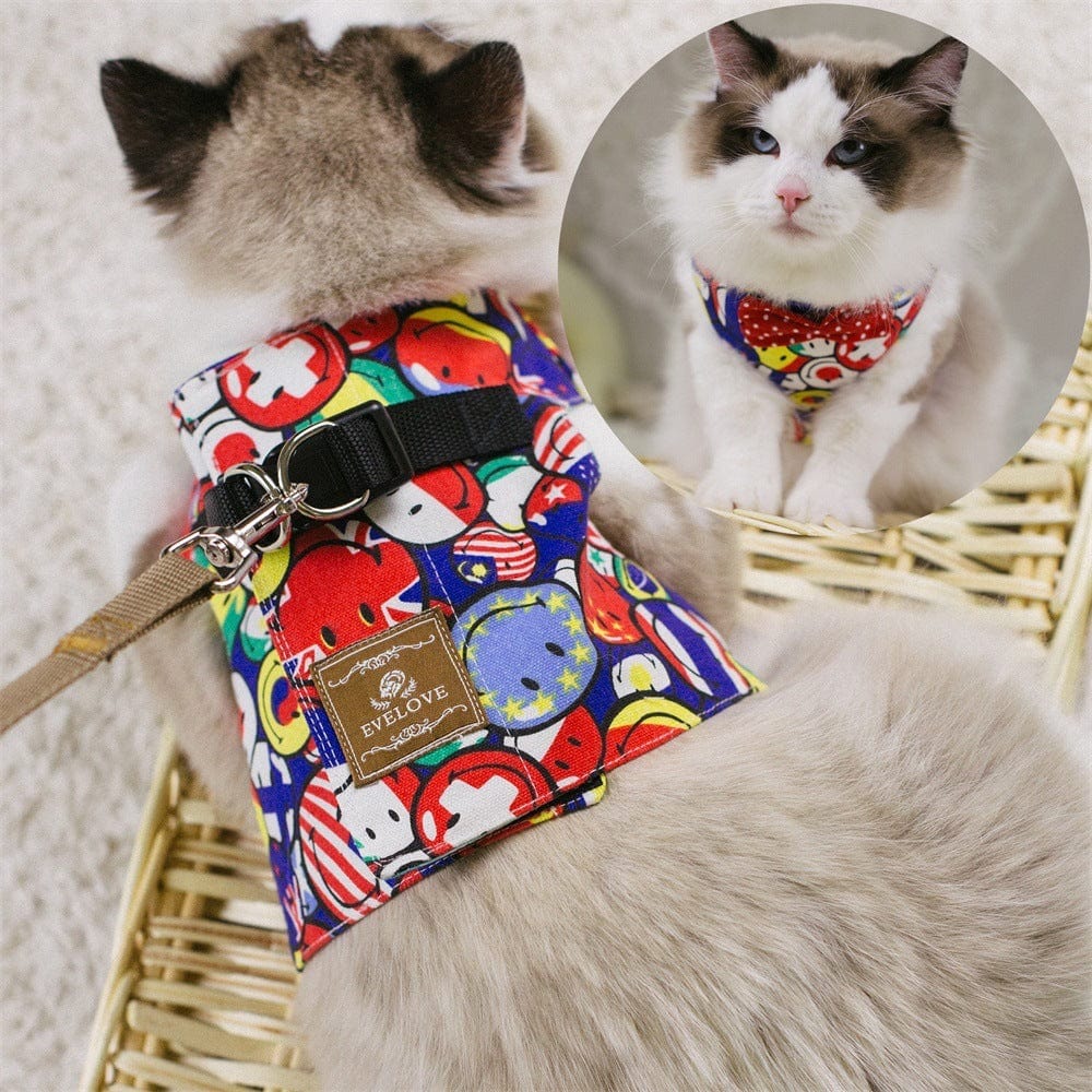Katzengeschirr BOWIE Katzengeschirr SET mit Leine – Sicher, süß &amp; bequem für stilvolle Katzen Smiley / S