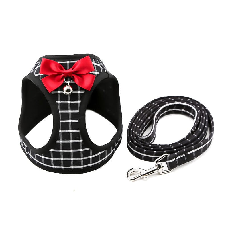 Katzengeschirr POMPON Verstellbares Katzen- und Hundegeschirr mit Leine Black / XXS
