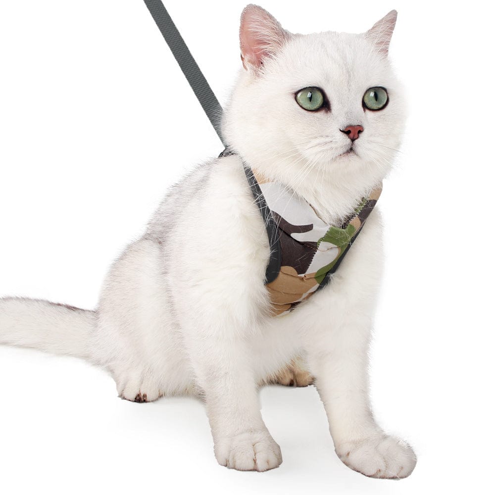 Katzengeschirr WALKIE Leichtes Katzen-Outdoor-Geschirr mit Leine – Verstellbar &amp; Atmungsaktiv Army / S