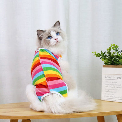 Katzenpullover CURE Kastration Weicher OP-Anzug Rainbow / S