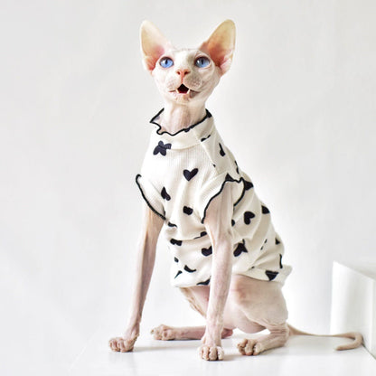 Katzenpullover SPHYNX Süßer Herz-Muster-Pullover für Sphynx &amp; Devon-Rex Katzen Black Heart / XS