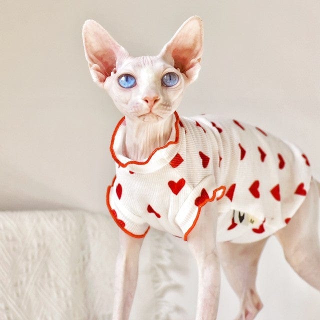 Katzenpullover SPHYNX Süßer Herz-Muster-Pullover für Sphynx &amp; Devon-Rex Katzen Red Heart / XS