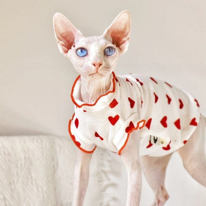 Katzenpullover SPHYNX Süßer Herz-Muster-Pullover für Sphynx &amp; Devon-Rex Katzen Red Heart / XS