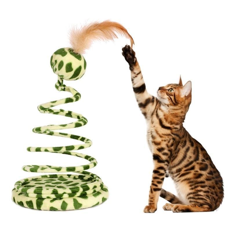 Katzenspielzeug SNAKE Katzen-Spielzeug Springende Schlange – Feder- und Ball-Teaser für Jagdinstinkte
