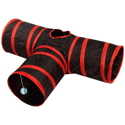 Katzenspielzeug Tunnel HIDE Faltbarer Tunnel für Katzen mit 3, 4 oder 5 Eingängen ⌀ 25 cm Red 3