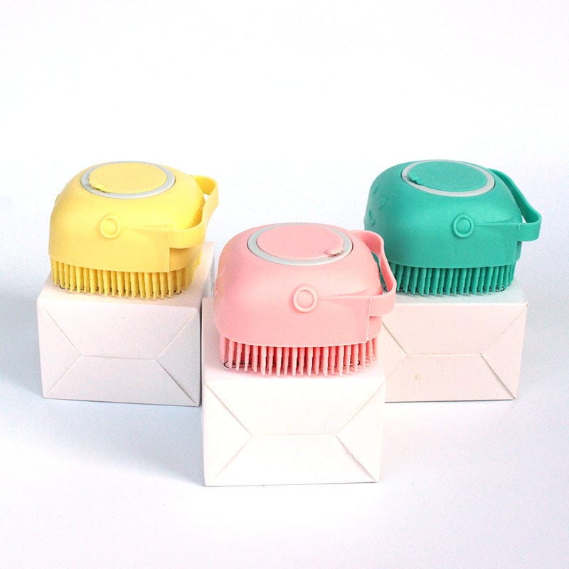 Tierbadebürste BUBBLE Silikon Tierbadebürste mit Shampoo-Spender Set / Quadrat